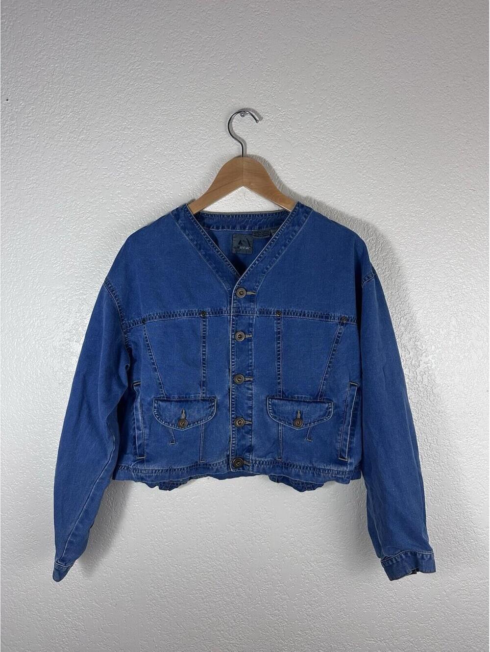 Vintage Lizwear Petite Denim Cropped Jacket Blue Button Front￼